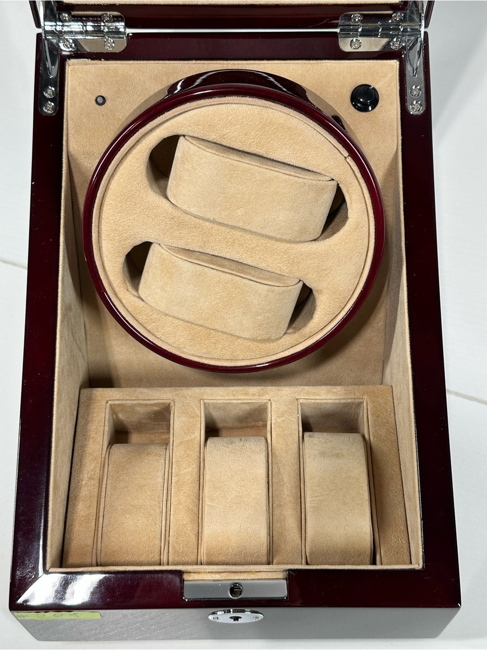 #508 Automatic Dual Watch Winder Wood Case w/ Japanese Motor + 3 Storage Slots - Picture 4 of 12
